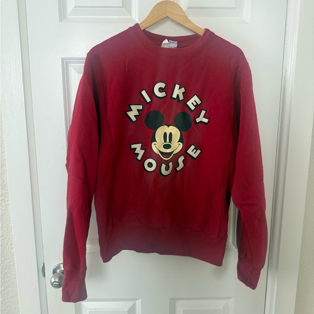 Vintage Disney Mickey Mouse Crewneck Womens Small Red Y2k Graphic Embroidered